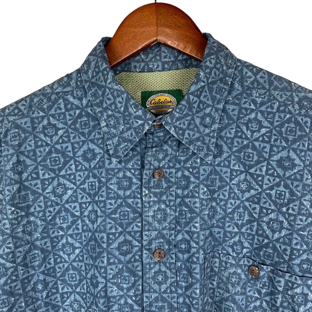 Cabelas Shirt Short Sleeve Button Front Vented Back Blue Fishing Outdoor Men's M - Picture 2 of 6